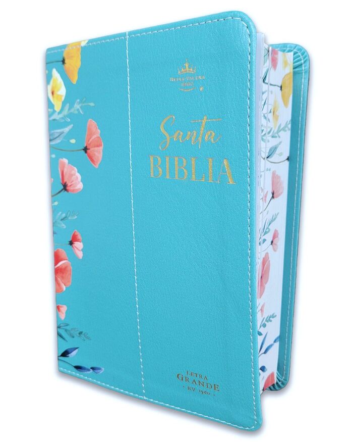 Biblia Reina Valera 1960 045C L 10P 12X17 cm Pjr Cp Flores Turquesa