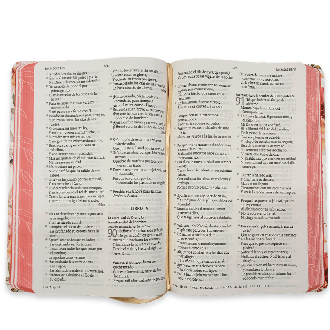 Biblia Reina Valera 1960 · Tapa dura · Diseño con flores rosadas