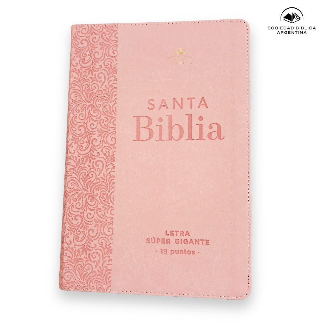 Biblia Reina Valera 1960 · 15,8x23,5 cm · Letra súper gigante 19 pt · Tapa imitación piel · Diseño floral rosa