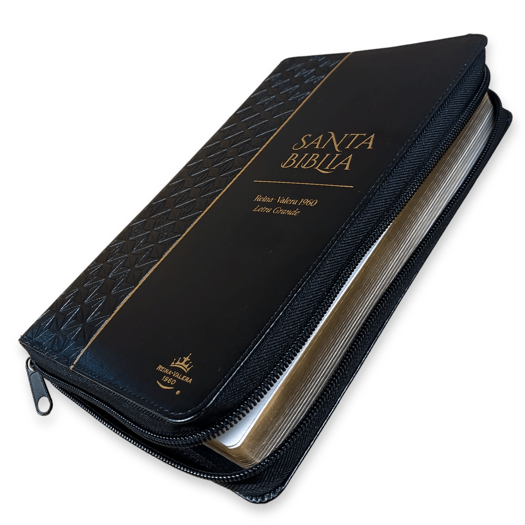Biblia Reina Valera 1960 – Con Concordancia – Letra 11 pts – 16x23 cm – Palabras de Jesús en Rojo – Cierre – Negro Geométrico