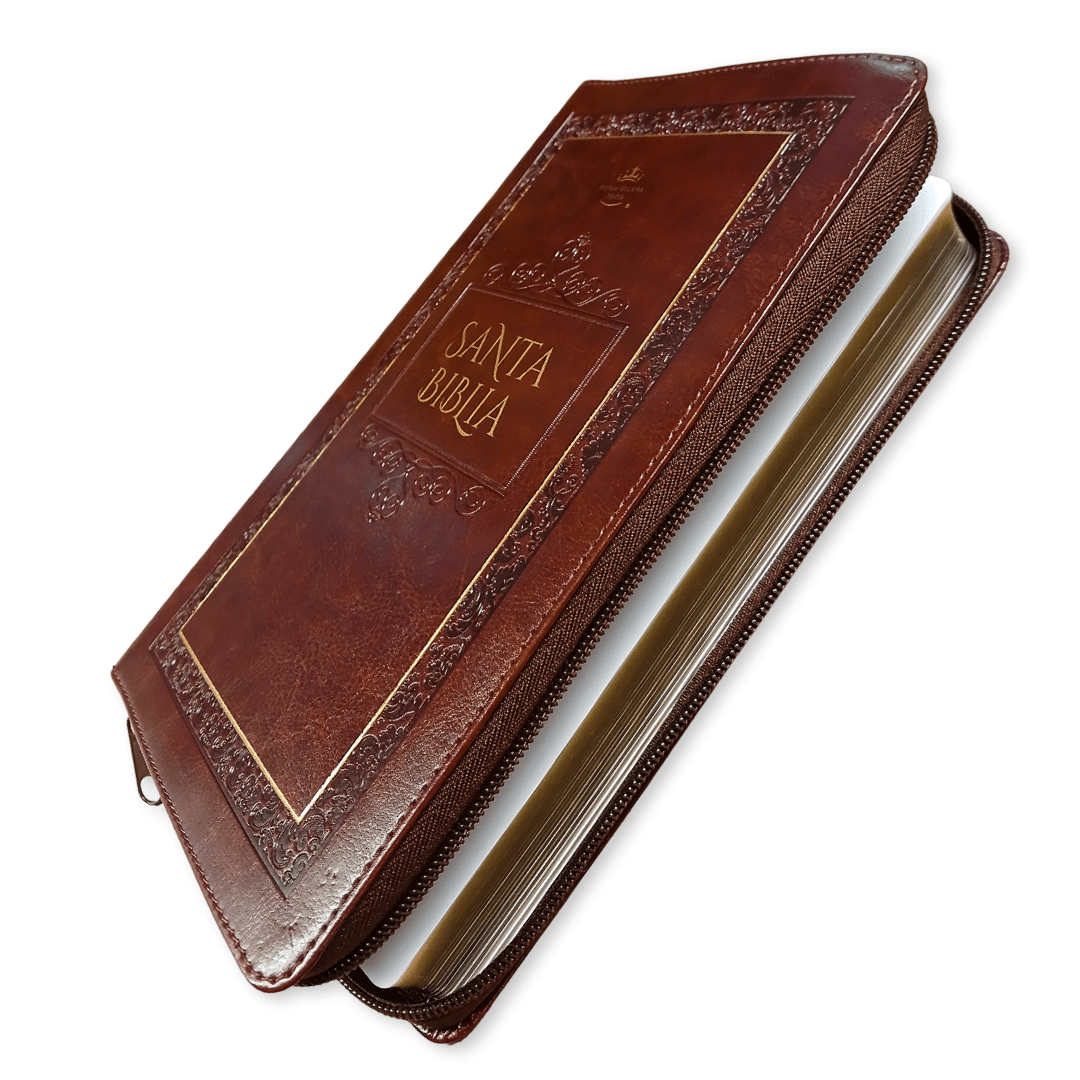 Biblia Reina Valera 1960 – Con Concordancia – Letra 11 pts – 16x23 cm – Palabras de Jesús en Rojo – Cierre – Marrón Elegante