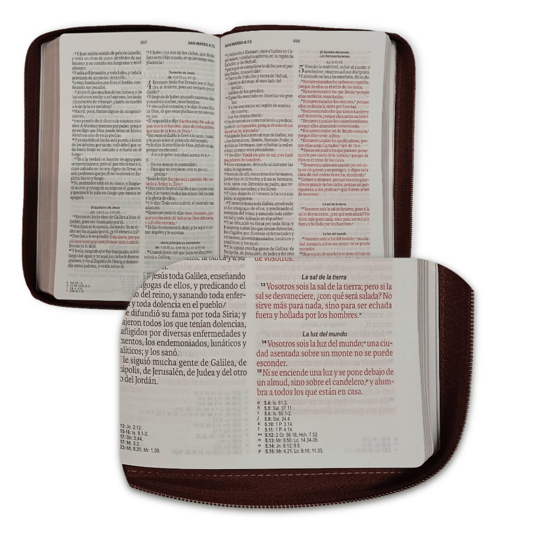 Biblia Reina Valera 1960 – Con Concordancia – Letra 11 pts – 16x23 cm – Palabras de Jesús en Rojo – Cierre – Marrón Elegante