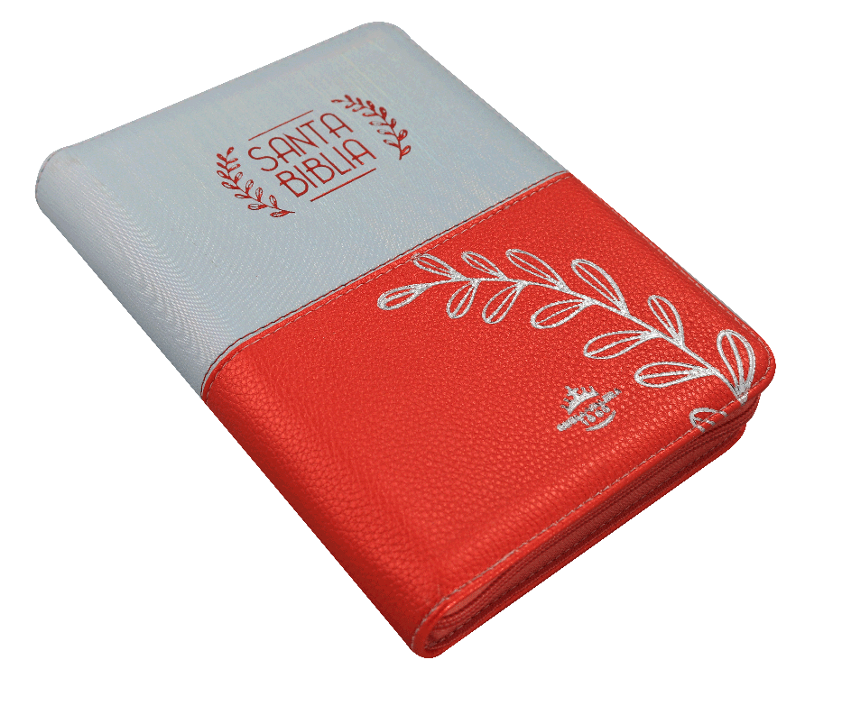 Biblia Reina Valera 1960 – 056 – Con Concordancia – Letra 10 pts – 15,5x21 cm – Palabras de Jesús en Rojo – Cierre con Índice – Tapa PU Naranja/Blanco