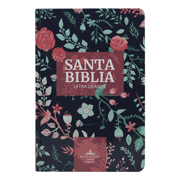 Biblia Reina Valera 1960 · 13,5x21 cm · Letra 12 pt · Letra grande · Tapa dura · Diseño azul con flores y canto bronce