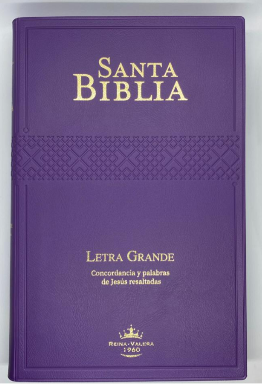 Biblia Reina Valera 1960 Letra Grande Concordancia Tapa Vinil Lila Palabras de Jesús en Cursiva
