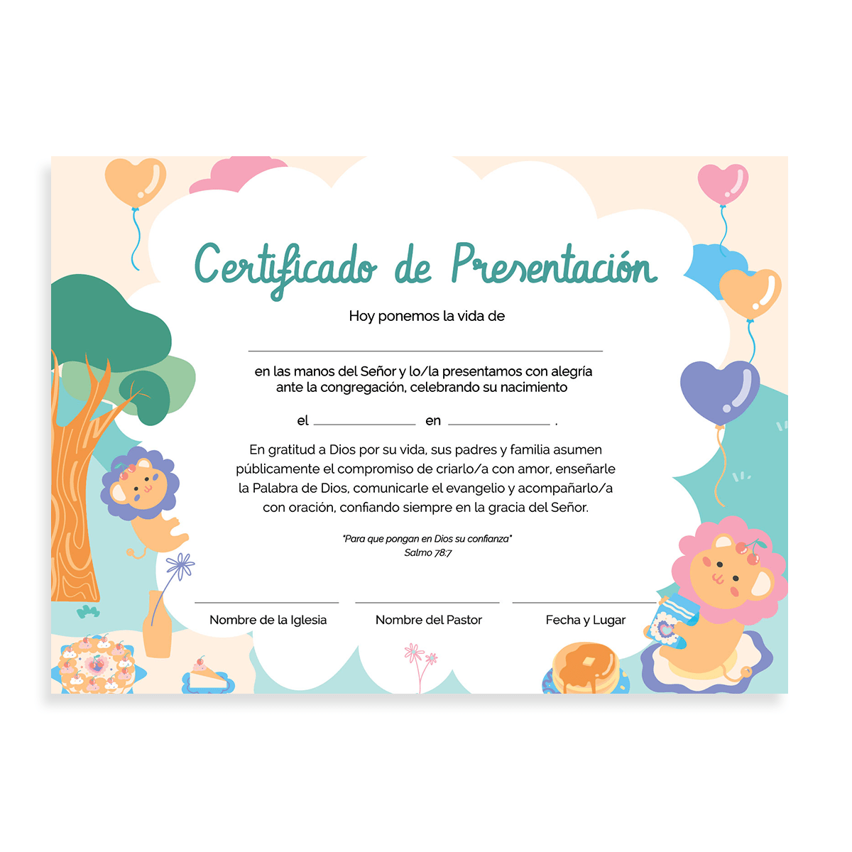 Certificado de Presentación de Niños - Árbol y León- Pack 20u
