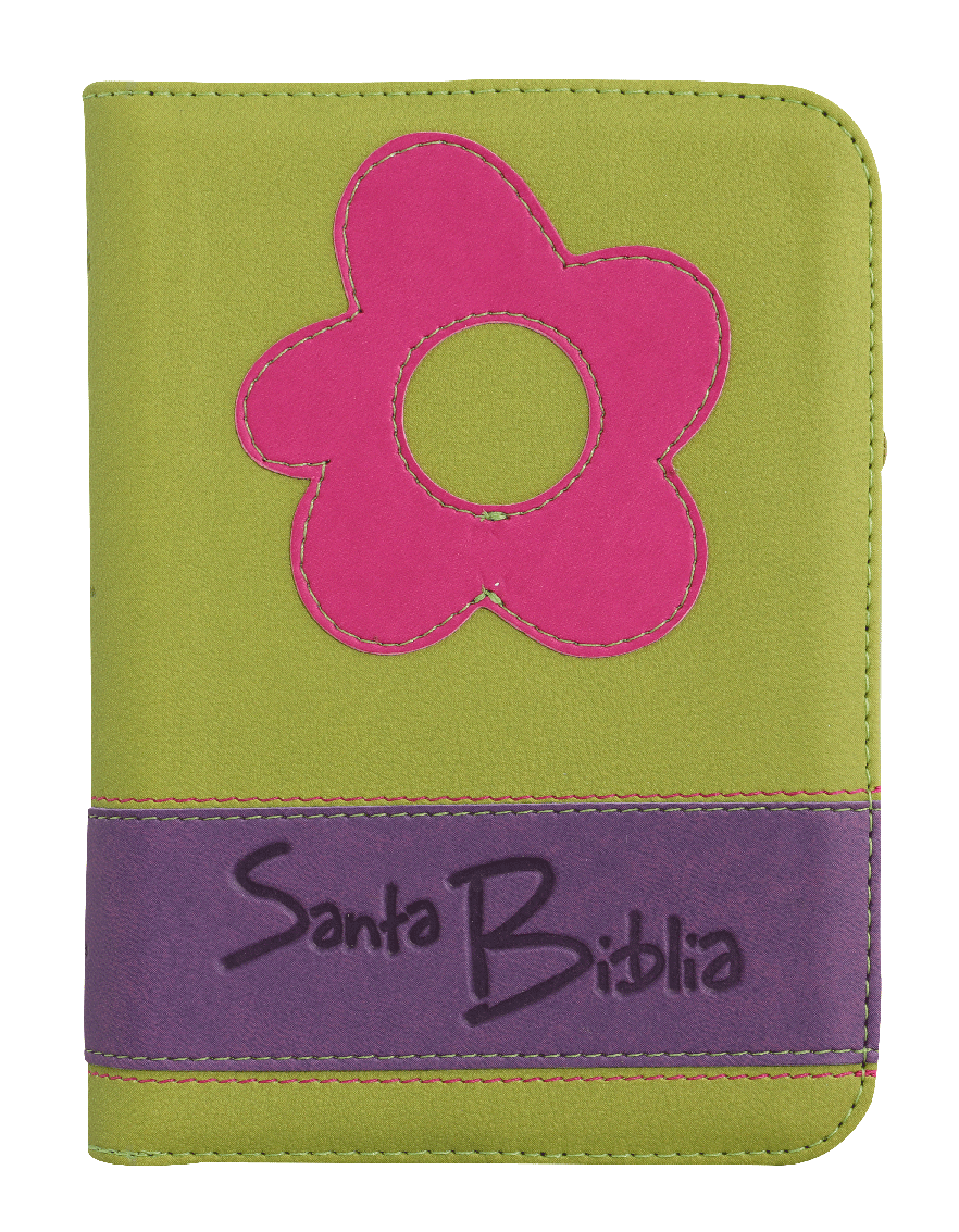 Biblia Reina Valera 1960 – 046 – Con Concordancia – Letra 9 pts – 12,5x17 cm – Palabras de Jesús en Rojo – Cierre – Flor Verde/Lila