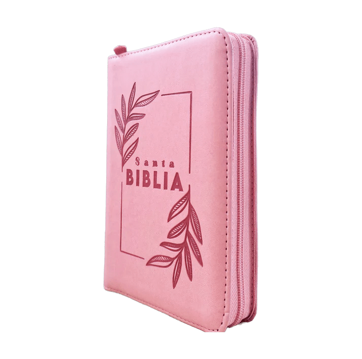 Biblia Reina Valera 1960 – 046 – Letra 12 pts  Grande  – 13,5x17,5 cm – Palabras de Jesús en Rojo – Tapa PU con Cierre – Rosado – Canto Metálico