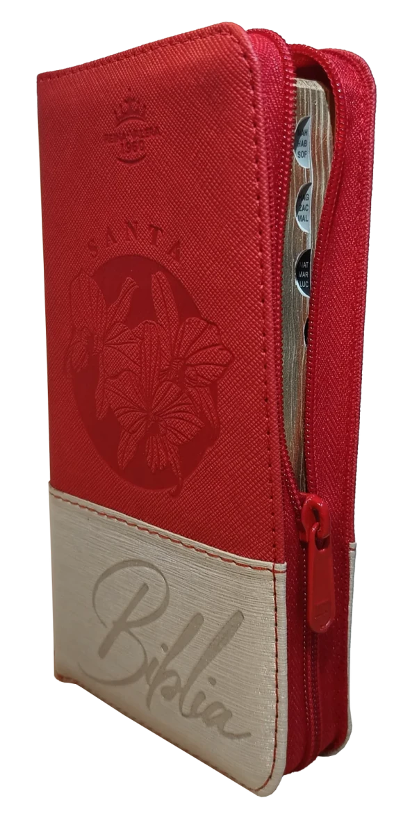 Biblia Reina Valera 1960 – 036 – Con Concordancia – Letra 8 pts – 8,5x16,5 cm – Palabras de Jesús en Rojo – Cierre con Índice – Tapa PU Roja/Beige