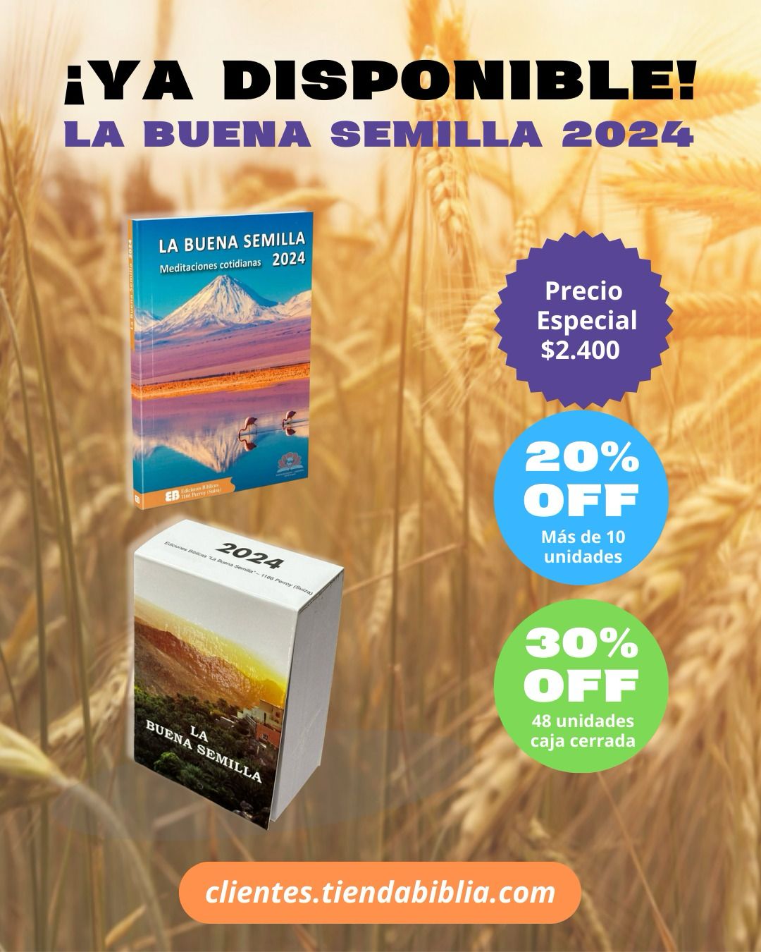 Calendario La Buena Semilla 2024 Devocional Libro x 10 Unidades