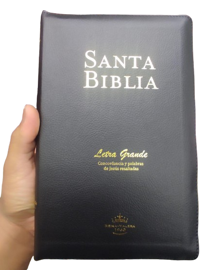 Biblia Reina Valera 1960 Letra Grande Concordancia Cierre Tapa Fina PU Negro Palabras de Jesús en Cursiva