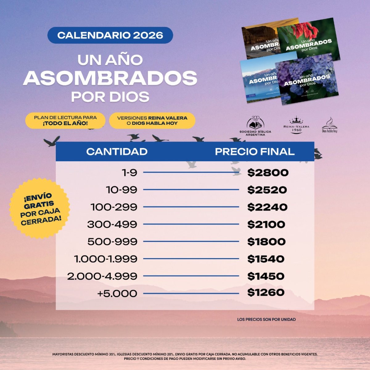 Calendario 2026 - Un Año de Buenas Noticias -  Atardecer y Playas