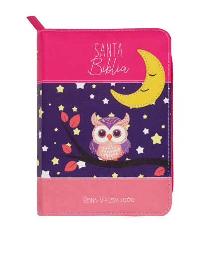 Biblia RVR60 025 cz PJR Primor Fucsia/lila/ rosa Luna - Búho