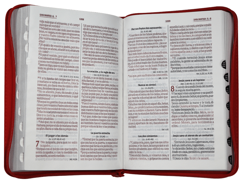 Biblia Reina Valera 1960 – 056 – Con Concordancia – Letra 10 pts – 16x22 cm – Palabras de Jesús en Rojo – Cierre con Índice – Tapa PU Rojo