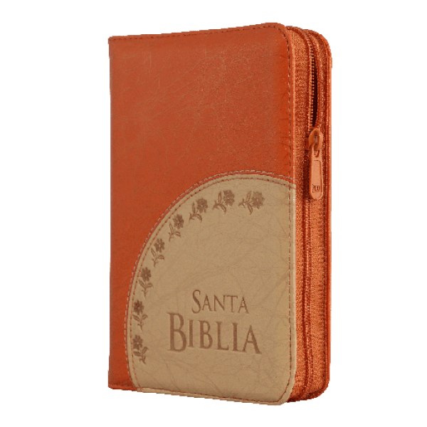 Biblia Reina Valera 1960 Cierre PJR letra mediana Naranja Beige Canto Dorado