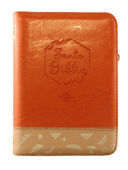 Biblia Reina Valera 1960 Cierre PJR letra mediana Naranja Beige Canto Dorado