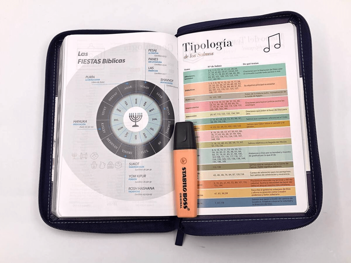 Biblia Reina Valera 1960 · 13,8x21,2 cm · Letra grande 12,5 pt · Con cierre e índice · Diseño tricolor lila con flores