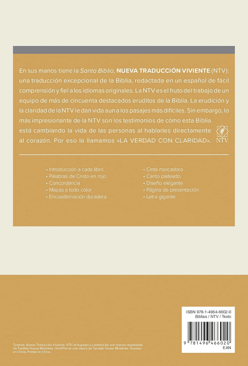 Biblia Nueva Traducción Viviente Letra Grande 12p Simil piel Gris