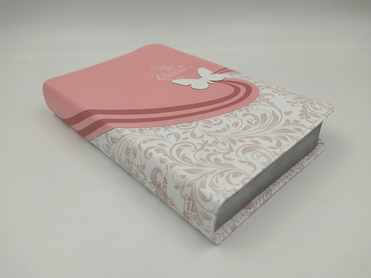 Biblia Reina Valera 1960 Mis Quince Rosa y Blanco Simil Piel