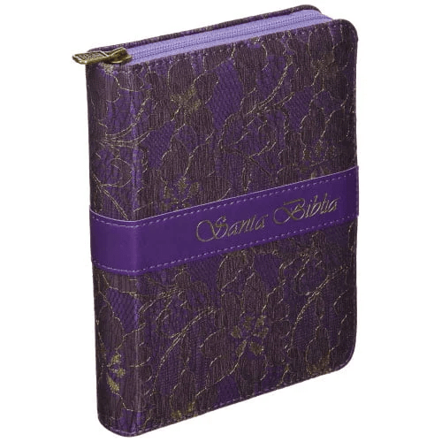 Biblia Reina Valera 1960 – Tapa Tela Lila Floreada, con Cierre, Concordancia, con Índice, Letra 7 Puntos