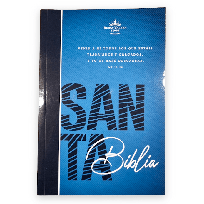 Biblia 1M Económica Reina Valera 1960 – Tapa Cartulina Azul, Concordancia, Palabras de Jesús en Rojo, 14 x 21 cm, Letra 9 Puntos