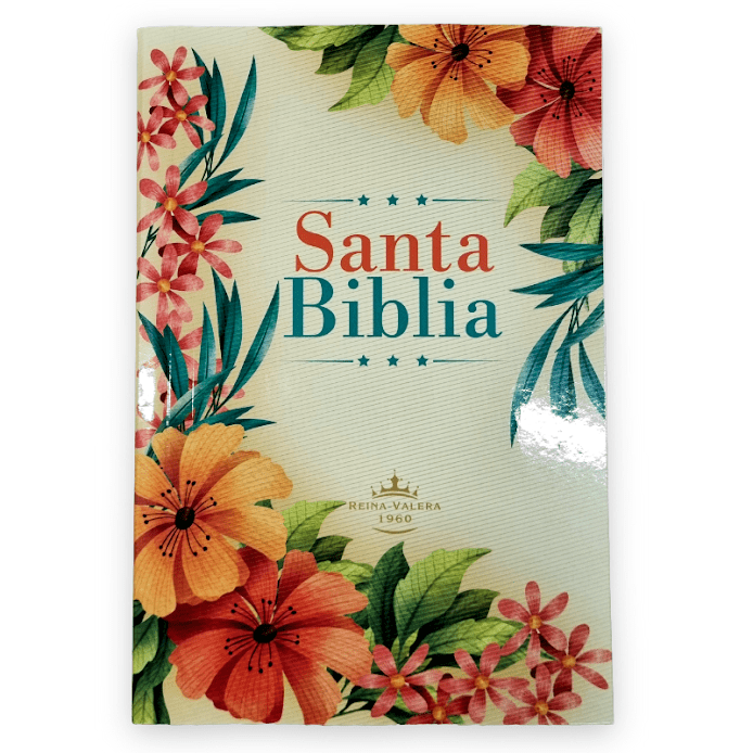 Biblia 1M Económica Reina Valera 1960 – Tapa Cartulina Flores Tropicales, Concordancia, Palabras de Jesús en Rojo, 14 x 21 cm, Letra 9 Puntos