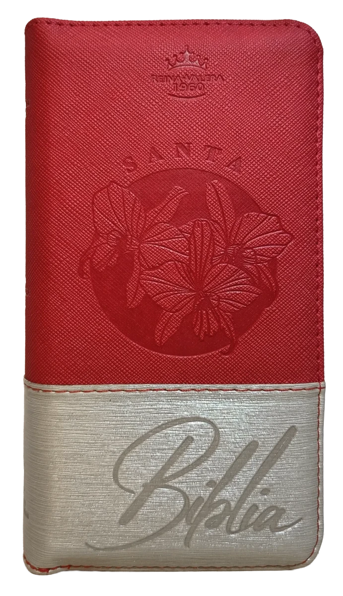 Biblia Reina Valera 1960 – 036 – Con Concordancia – Letra 8 pts – 8,5x16,5 cm – Palabras de Jesús en Rojo – Cierre con Índice – Tapa PU Roja/Beige