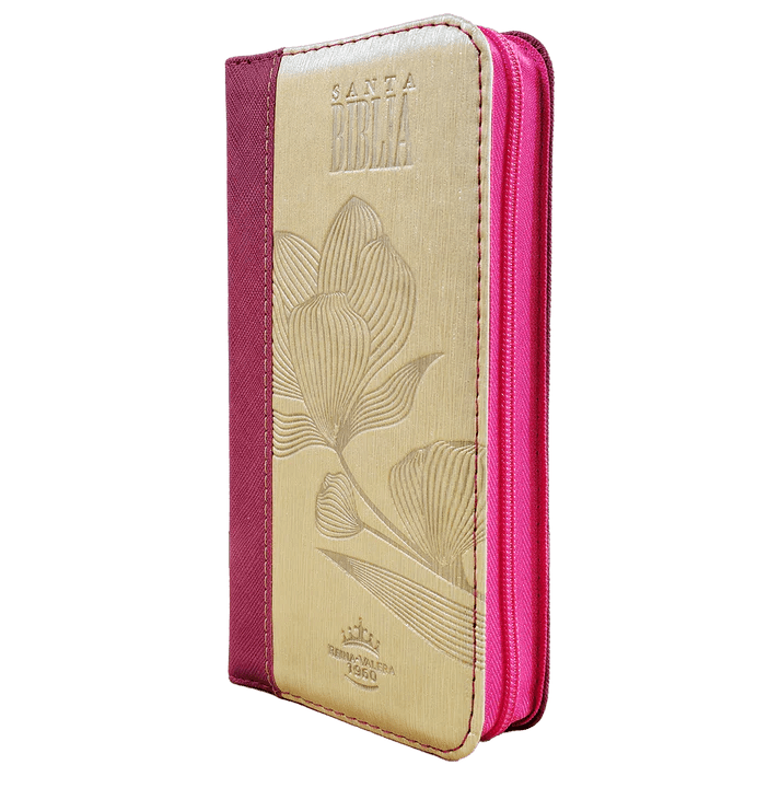 Biblia Reina Valera 1960 – 036 – Con Concordancia – Letra 8 pts – 8,5Six16,5 cm – Palabras de Jesús en Rojo – Cierre con Índice – Tapa PU Rosa/Beige