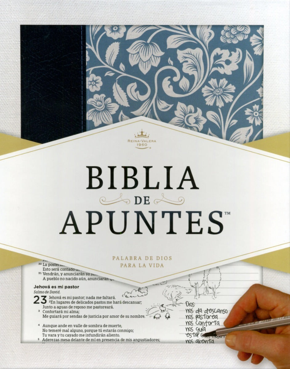 Biblia De Apuntes Color Azul Floreada Simil Piel Caja - Reina Valera 1960