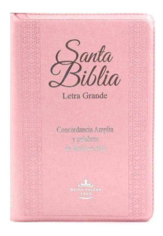 Biblia Reina Valera 1960 Letra Grande Cierre Indice Concordancia Canto Plateado Tapa Pu Rosa